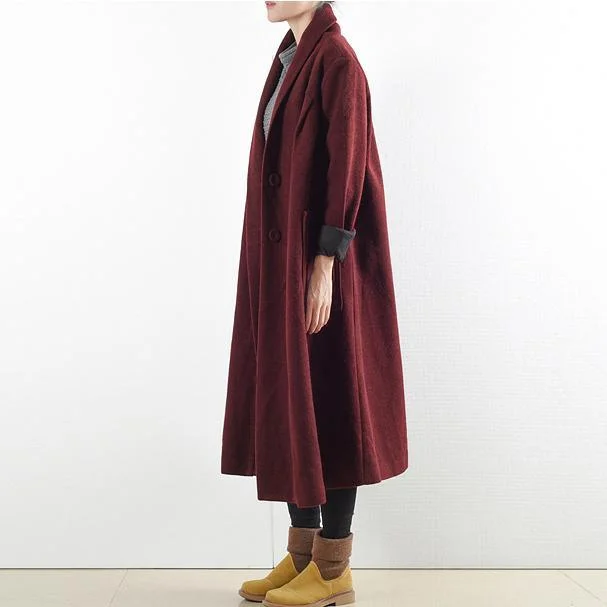 2017 winter burgundy woolen coats plus size vintage trench coat