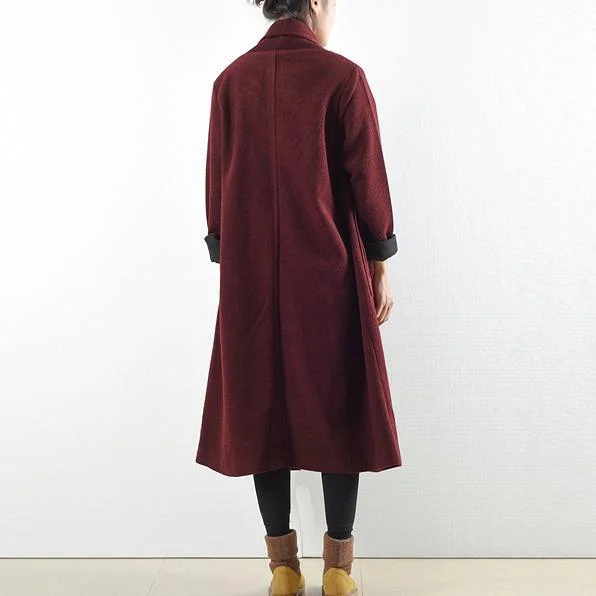 2017 winter burgundy woolen coats plus size vintage trench coat