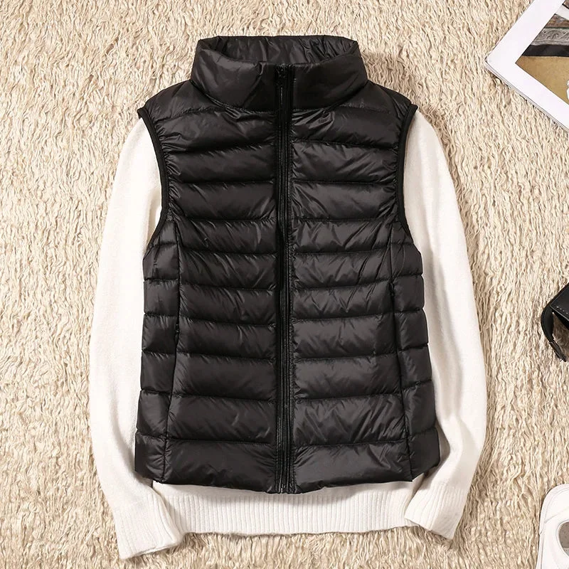 Winter Women Ultra Light Duck Down Vest Jacket Women 90% White Duck Down Vest Sleeveless Coat