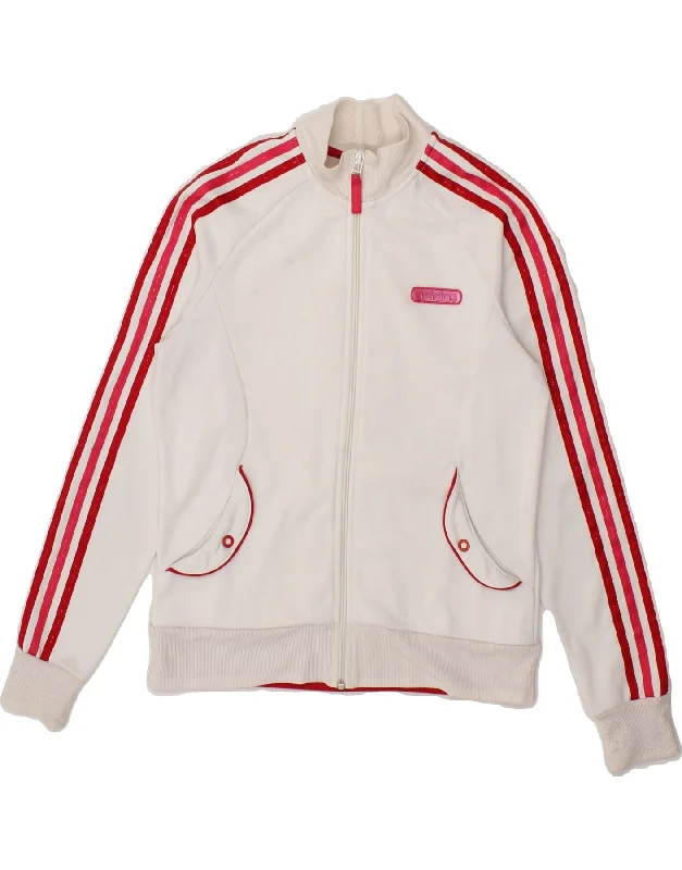 ADIDAS Womens Graphic Tracksuit Top Jacket UK 12 Medium White Polyester