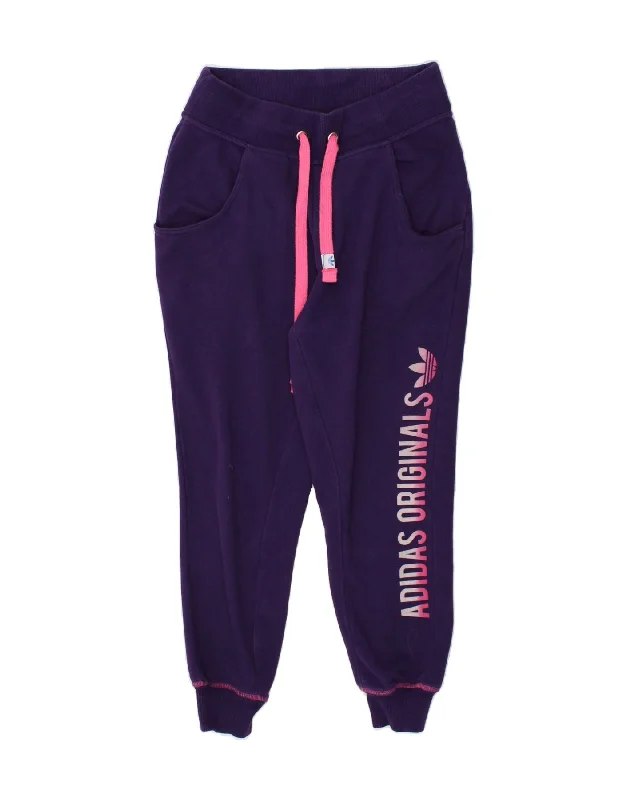 ADIDAS Womens Graphic Tracksuit Trousers Joggers UK 10 Small Purple Cotton