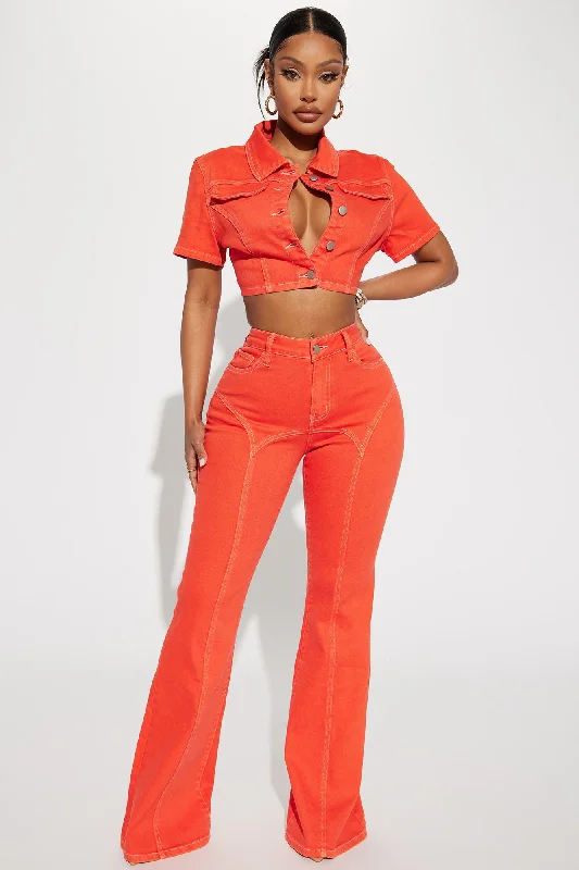 All Fired Up Cropped Denim Jacket - Orange