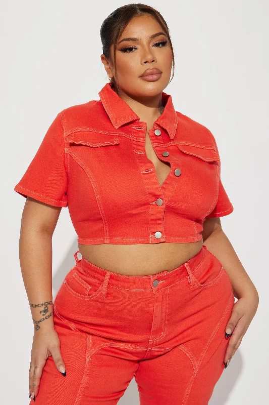 All Fired Up Cropped Denim Jacket - Orange