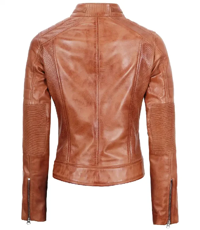 Austin Tan Motorcycle Leather Jacket for Women