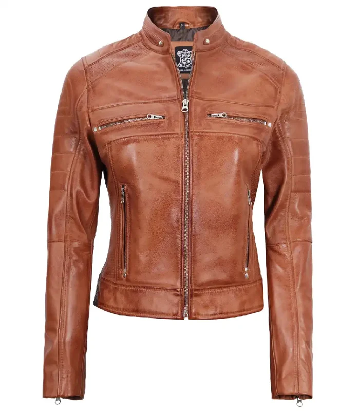 Austin Tan Motorcycle Leather Jacket for Women