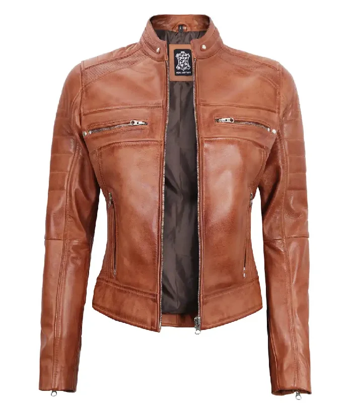 Austin Tan Motorcycle Leather Jacket for Women