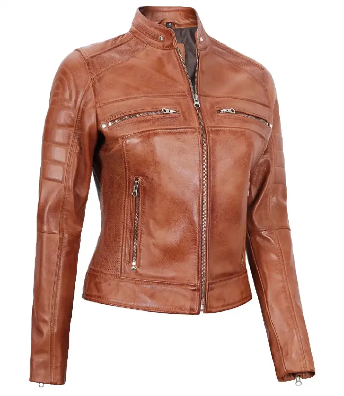 Austin Tan Motorcycle Leather Jacket for Women