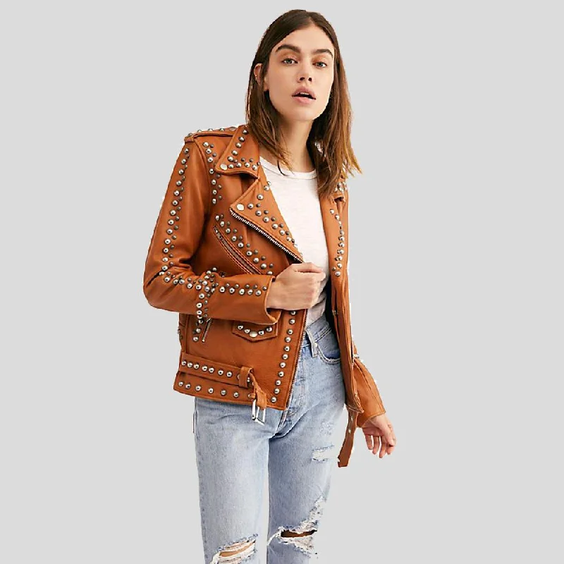 Avail Tan Studded Leather Jacket