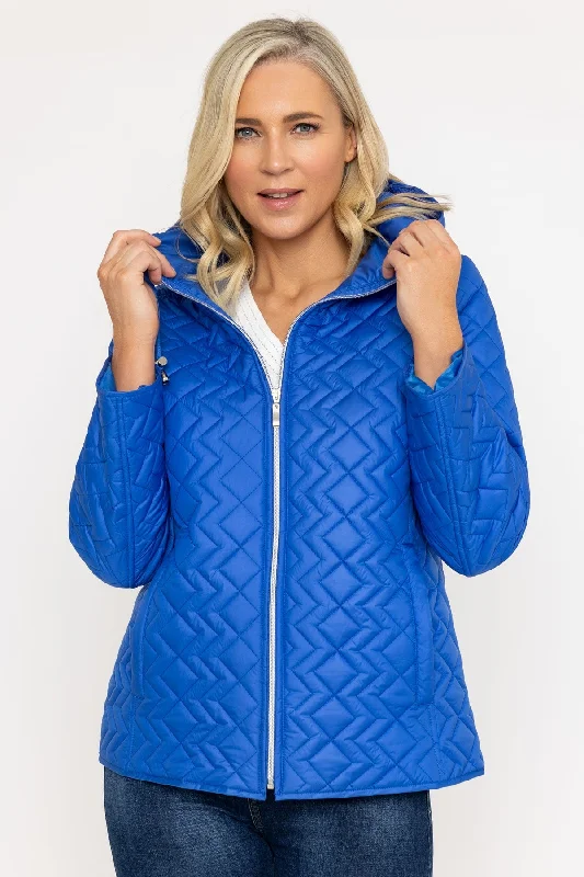 Blue Quilted Hooded Jacket