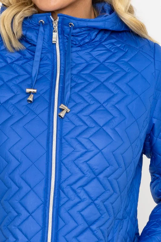 Blue Quilted Hooded Jacket