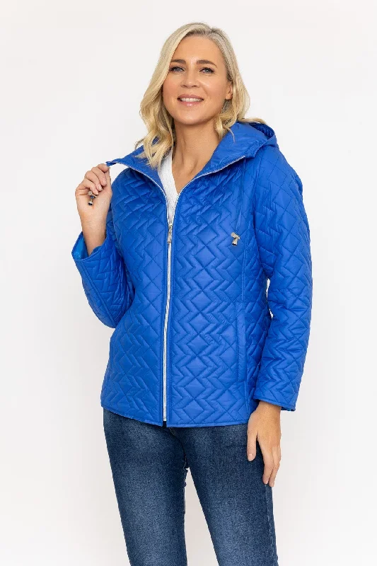 Blue Quilted Hooded Jacket