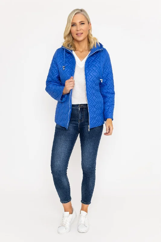 Blue Quilted Hooded Jacket