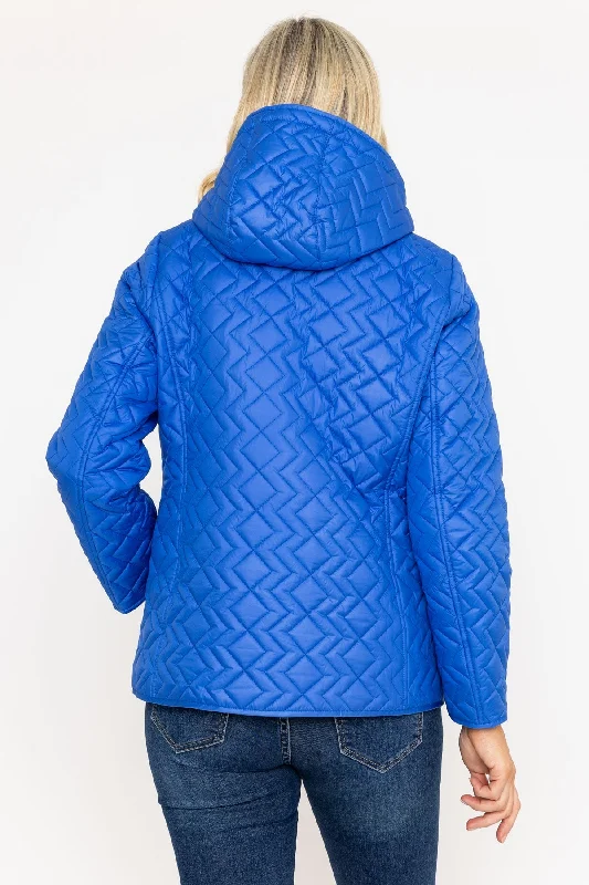 Blue Quilted Hooded Jacket