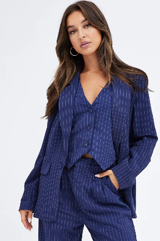 Stripe Blazer Long Sleeve Tailored Single Breasted