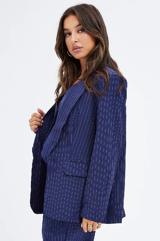 Stripe Blazer Long Sleeve Tailored Single Breasted