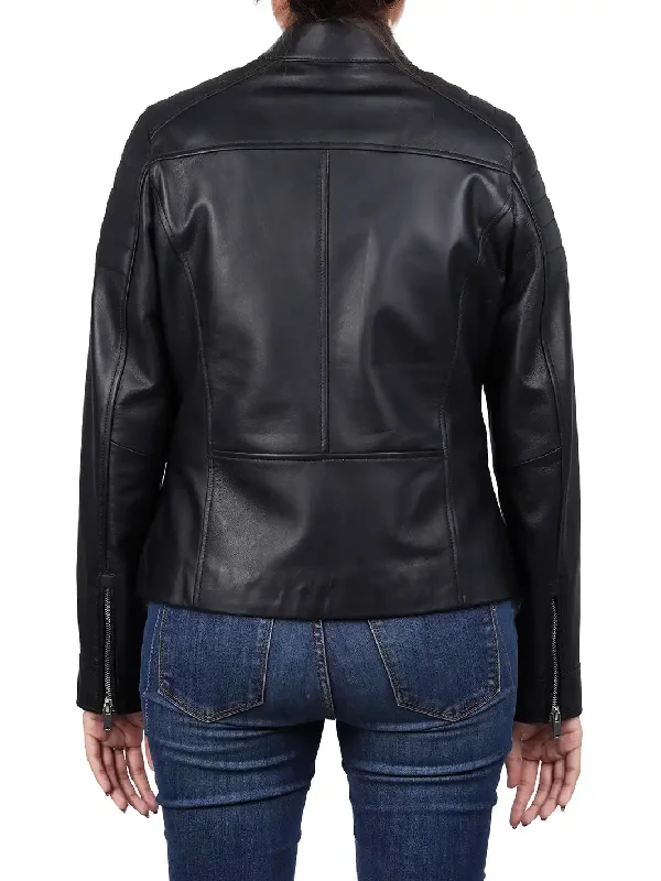 Carrie Relax Fit Black Cafe Racer Leather Jacket