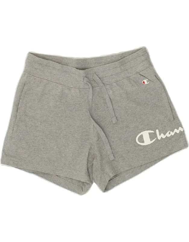 CHAMPION Womens Graphic Sport Shorts UK 4 XS Grey Cotton