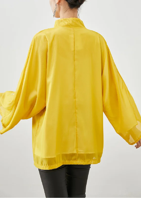 Chinese Style Yellow Embroideried Silk Jackets Fall