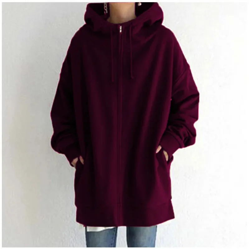 Custom Logo  Women's Solid Hoodies Casual Long Sleeve Zipper Coat Female Outwear Jackets Oversize Top