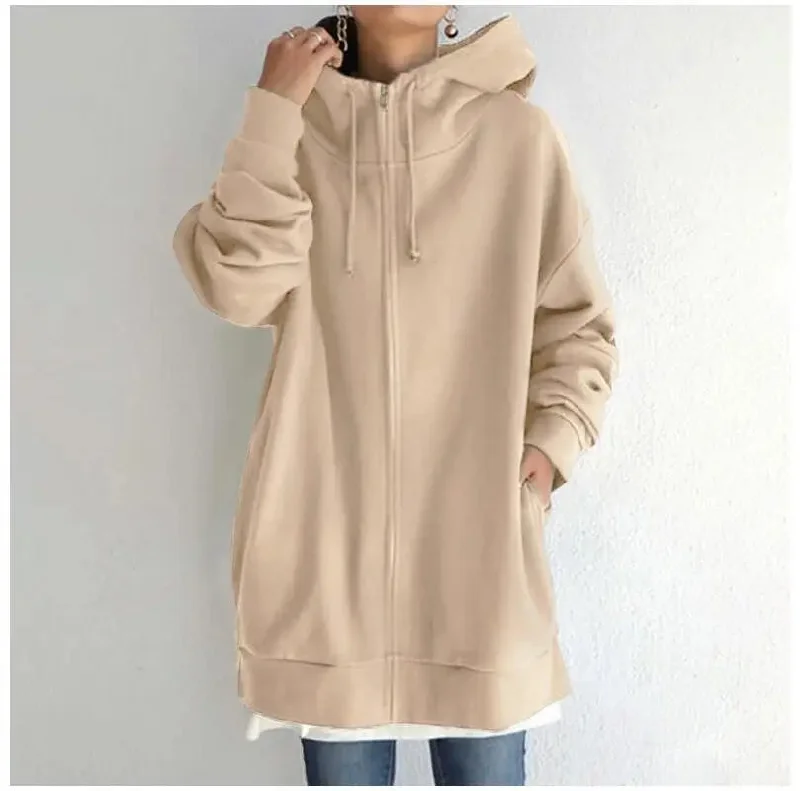 Custom Logo  Women's Solid Hoodies Casual Long Sleeve Zipper Coat Female Outwear Jackets Oversize Top