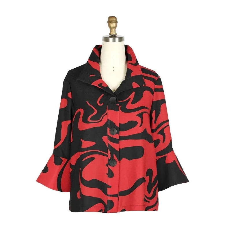 Damee NYC Marble Swirl-Print Short Jacket in Red & Black - 4938-RD