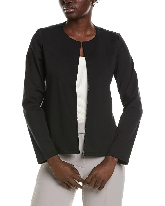 EILEEN FISHER Round Neck Zip-Up Jacket