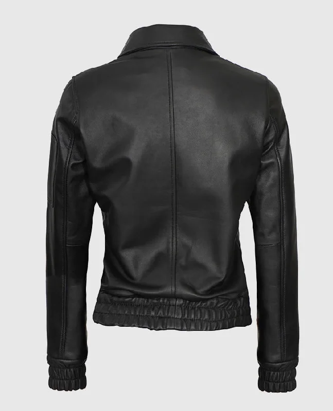 Evelyn Women's Classic Black Leather Bomber Jacket