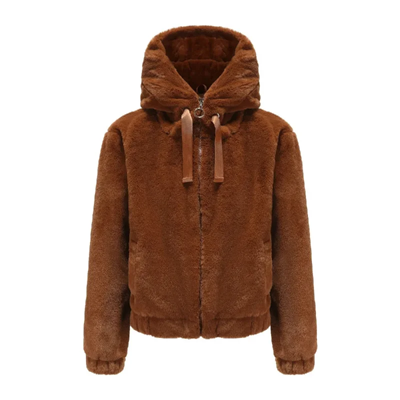 Fall Winter 2024 New Women Plush Jacket Hooded Long Sleeve Warm Cotton Solid Color Short Jacket Coat