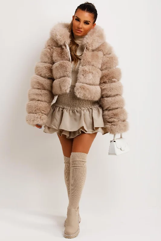 Faux Fur Coat With Hood Beige