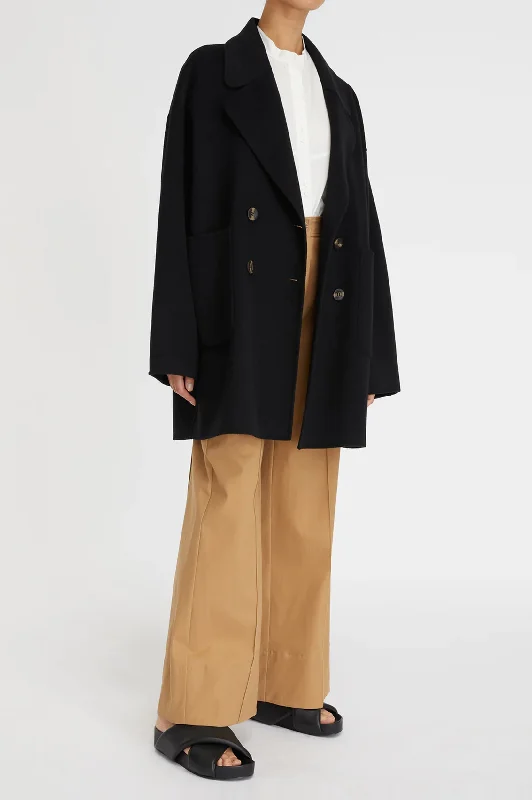 Florentine Cashmere Pea Coat in Black