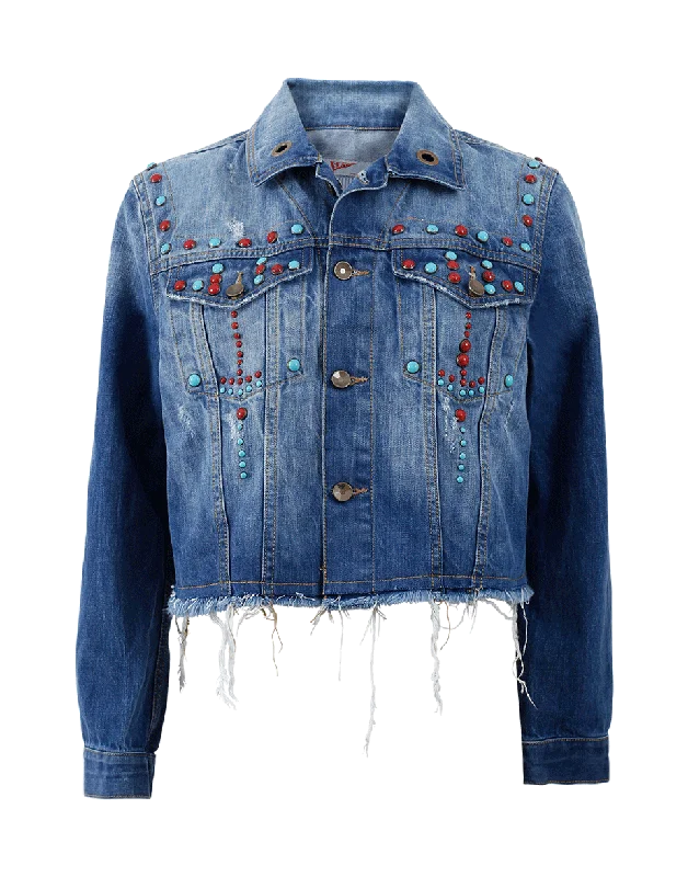 Fray Denim Embroidered Jacket