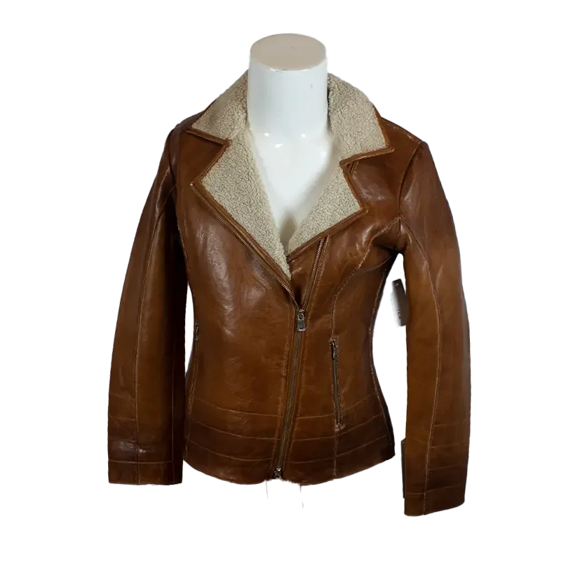 BOL Women's Fur Collar Leather Jacket