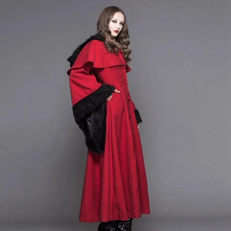 Women's Fur Trimmed Hooded Goth Topcoat