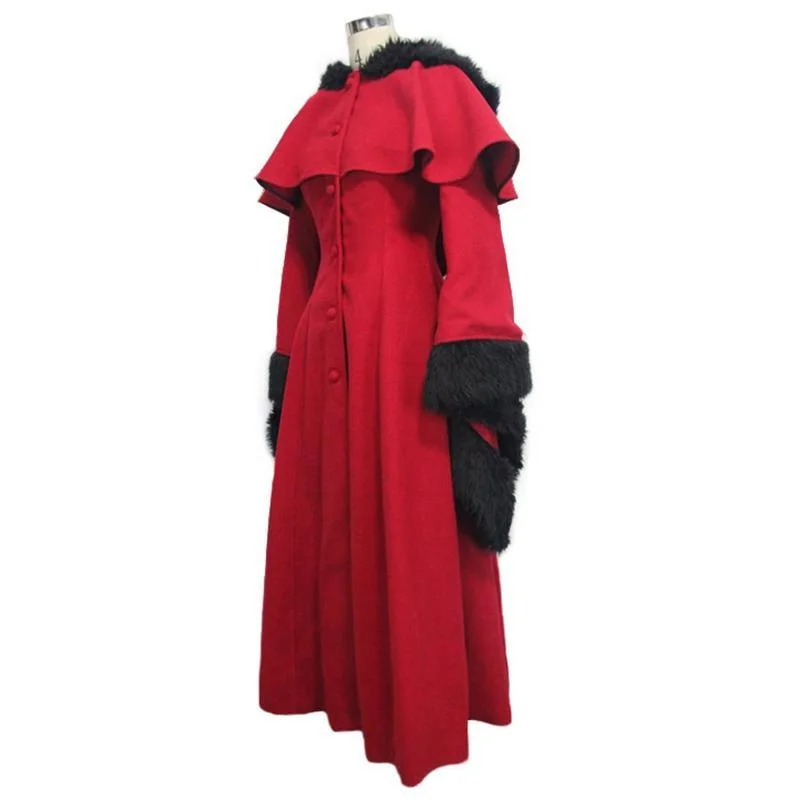 Women's Fur Trimmed Hooded Goth Topcoat