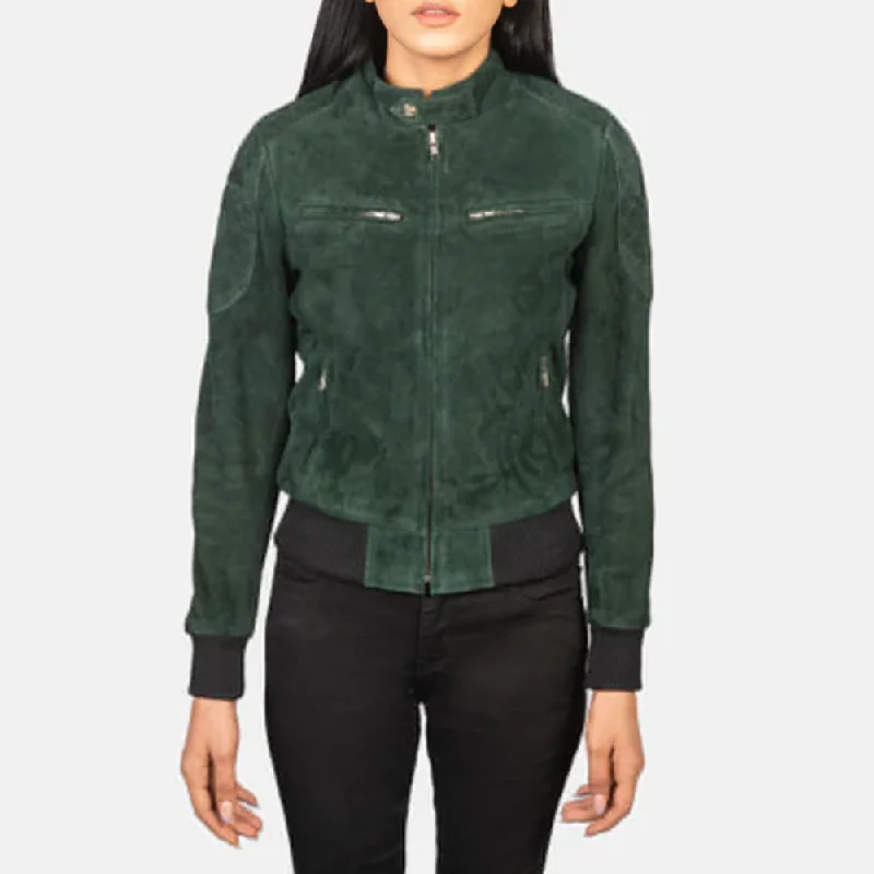 Green Zenna Suede Bomber Jacket