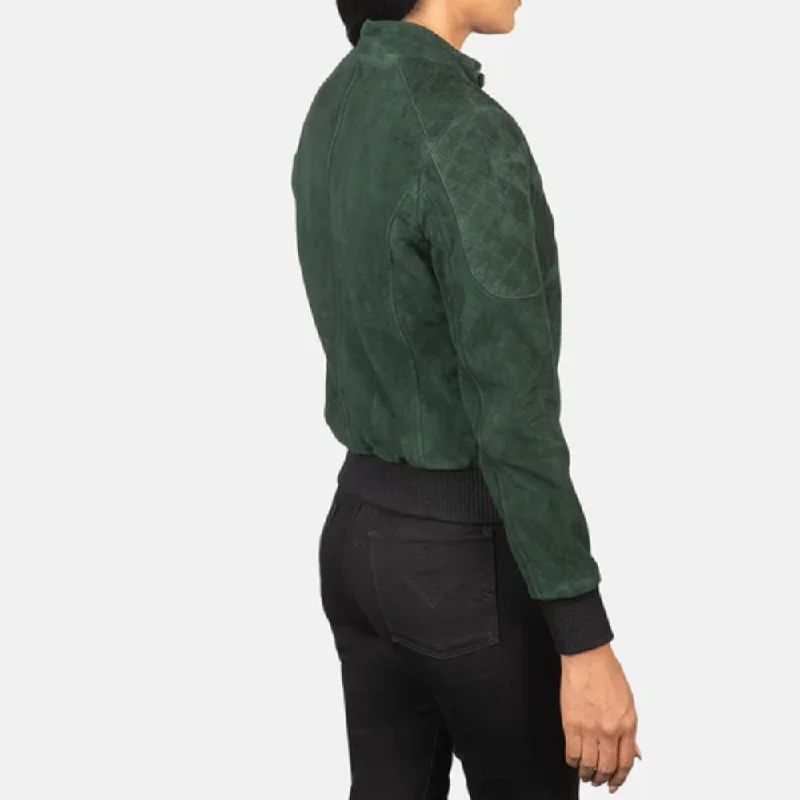 Green Zenna Suede Bomber Jacket