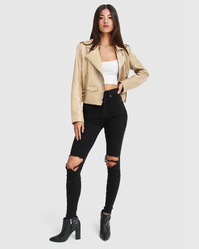 Just Friends Leather Jacket - Sand