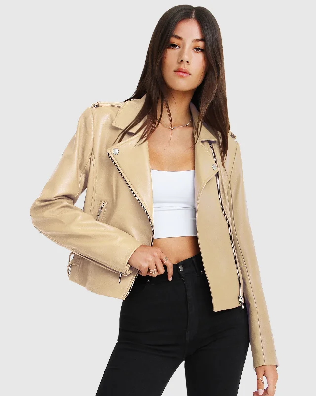 Just Friends Leather Jacket - Sand