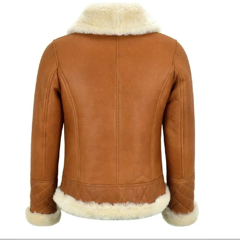 Ladies B3 White Shearling Asymmetric Real Fur Bomber Jacket