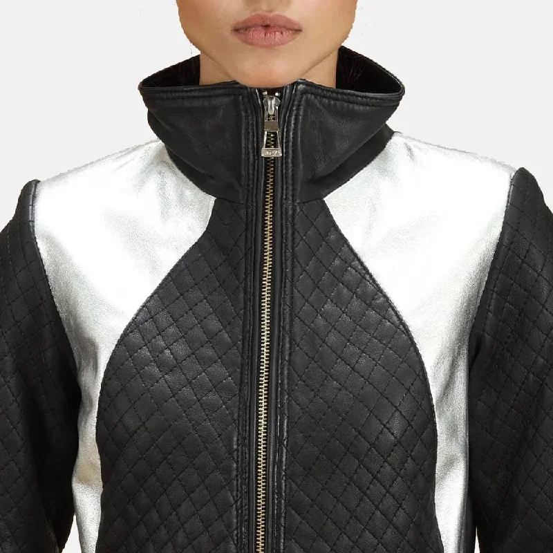 Leather Jacket For Women in Black- Quilted viscose lining