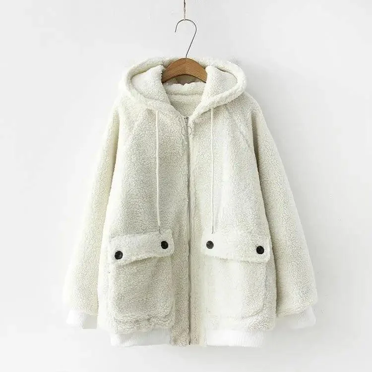 Loose Hooded Warm Lamb Fur Jacket