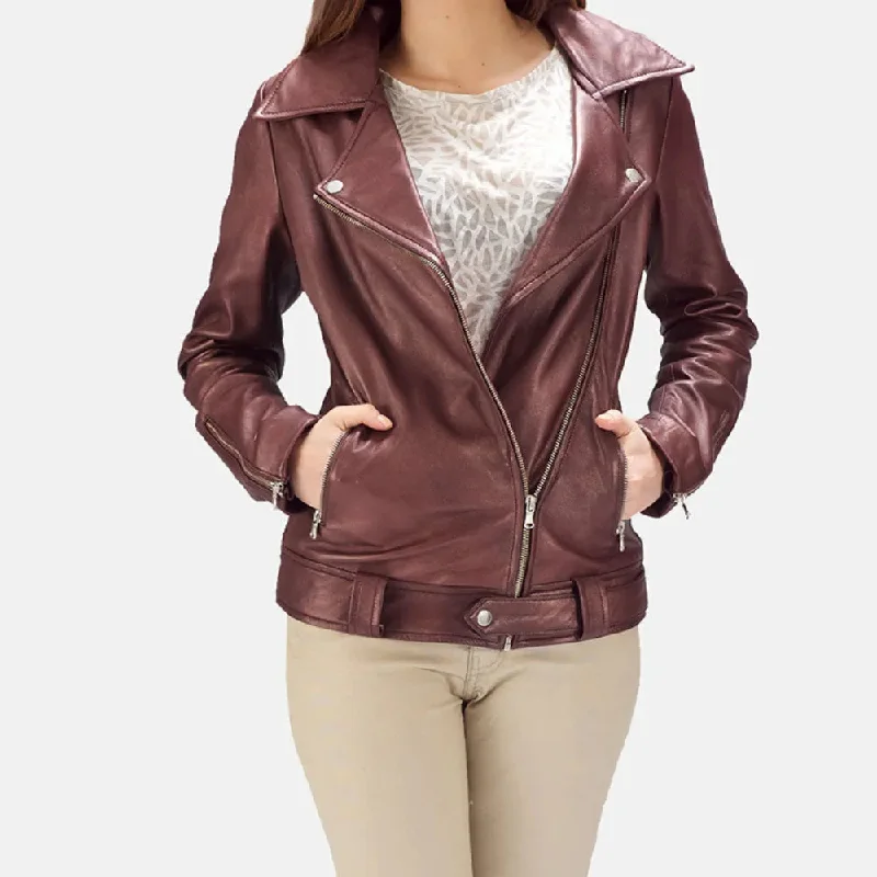 Maroon Leather Jacket Womens - Quilted viscose lining