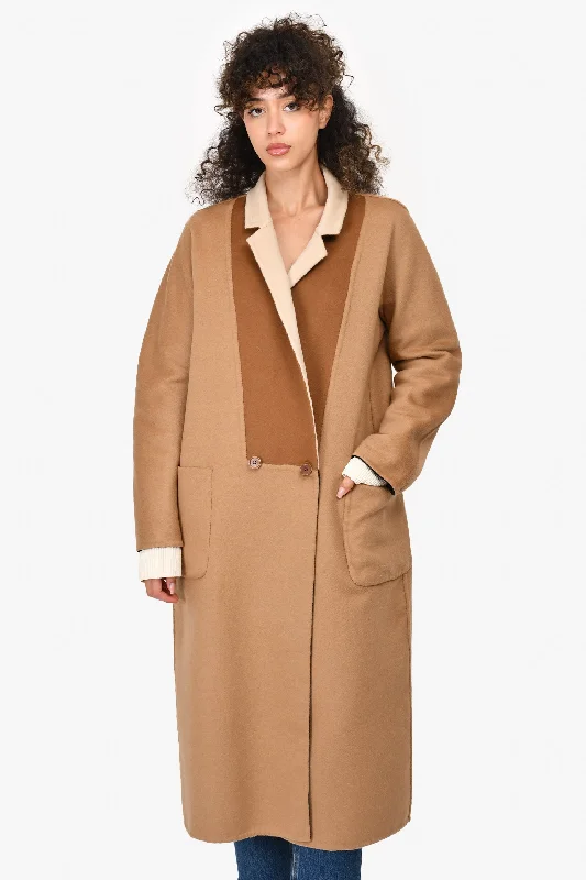 Max Mara Camel & Black Wool & Rabbit Reversible Coat Size 10