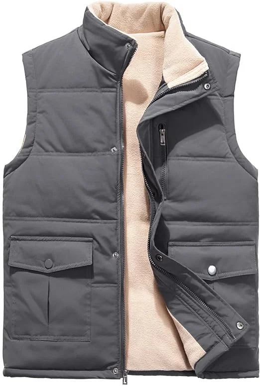 Men's Winter Puffer Fleece Lined Quilted Vest Casual Sleeveless Jacket