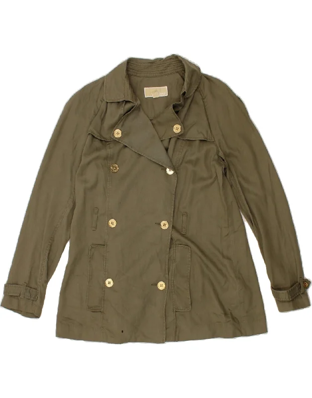 MICHAEL KORS Womens Pea Coat UK 14 Medium Khaki Lyocell