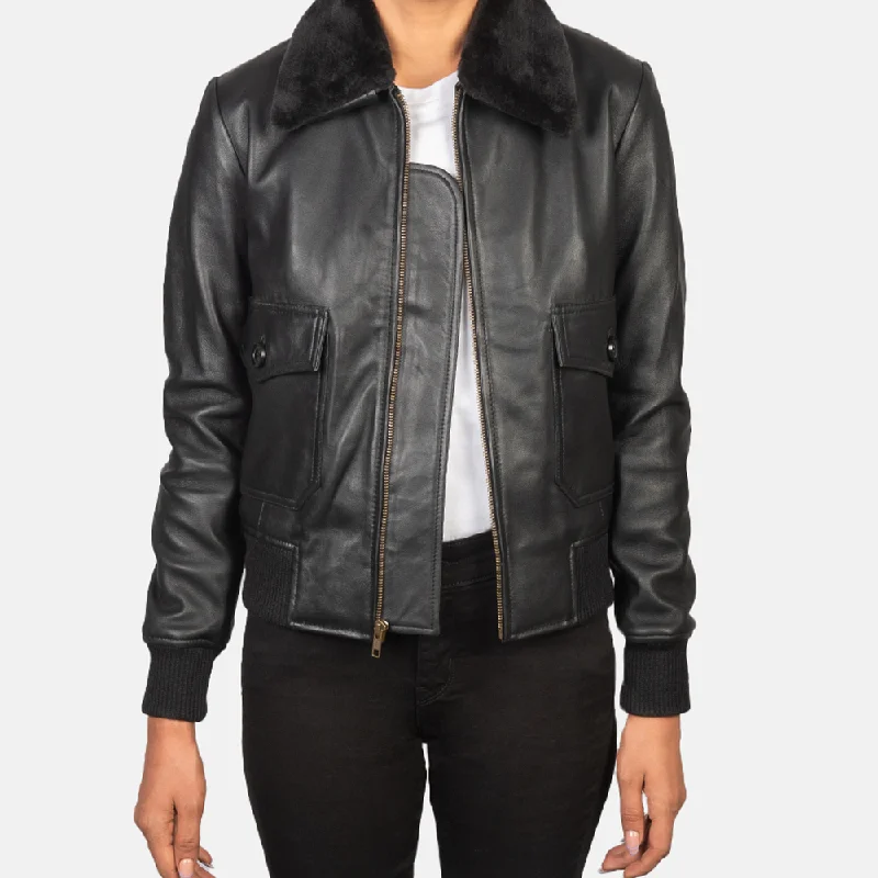 New Women Goatskin Leather G-1 Bomber Leather Jacket With shearling collar