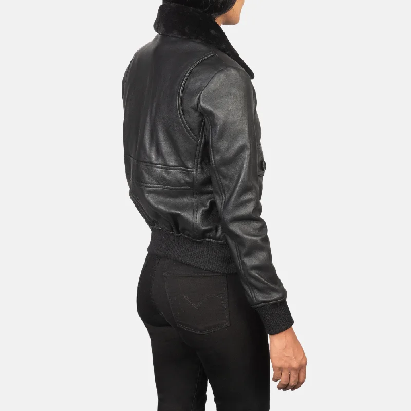 New Women Goatskin Leather G-1 Bomber Leather Jacket With shearling collar