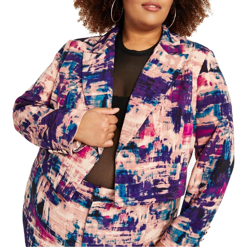 Nina Parker Womens Plus Tie-Dye Polyester Open-Front Blazer