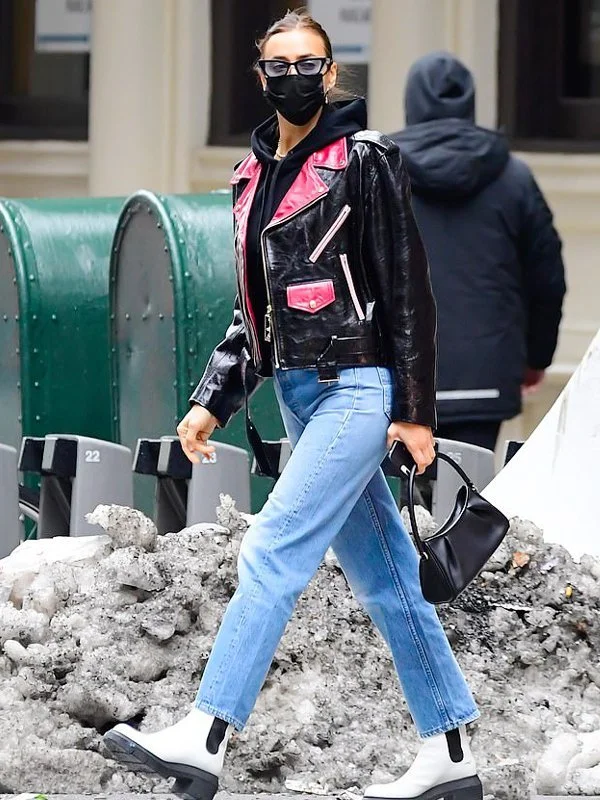 NYC Irina Shayk Black Leather Jacket