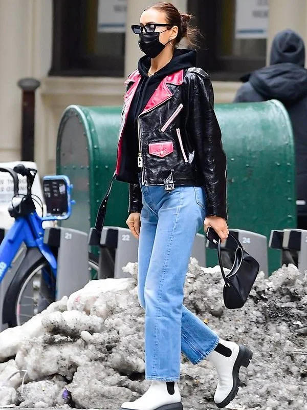 NYC Irina Shayk Black Leather Jacket